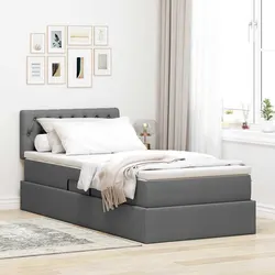 Sturdy LED Storage Bed with Mattress in Dark Grey 107x203cm