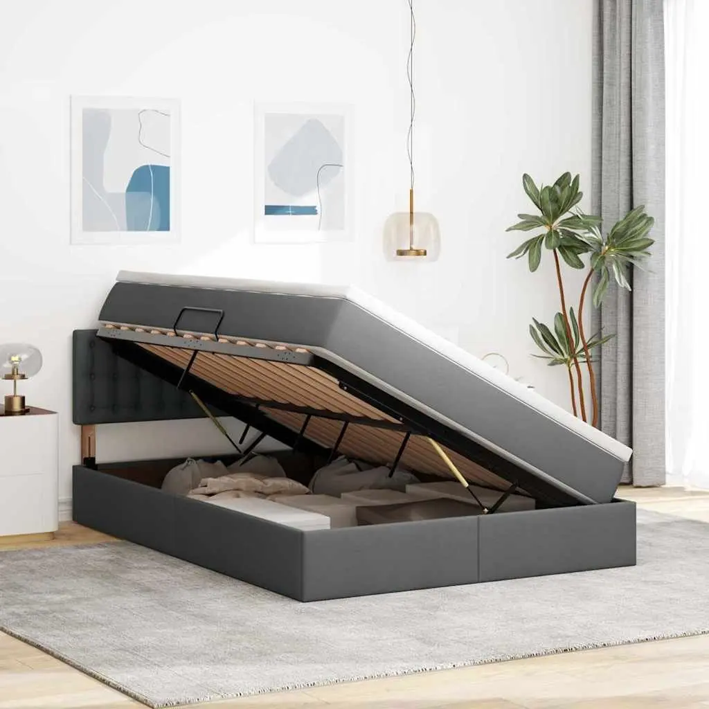 LED Storage Bed with Mattress Dark Grey 152x203cm Frame
