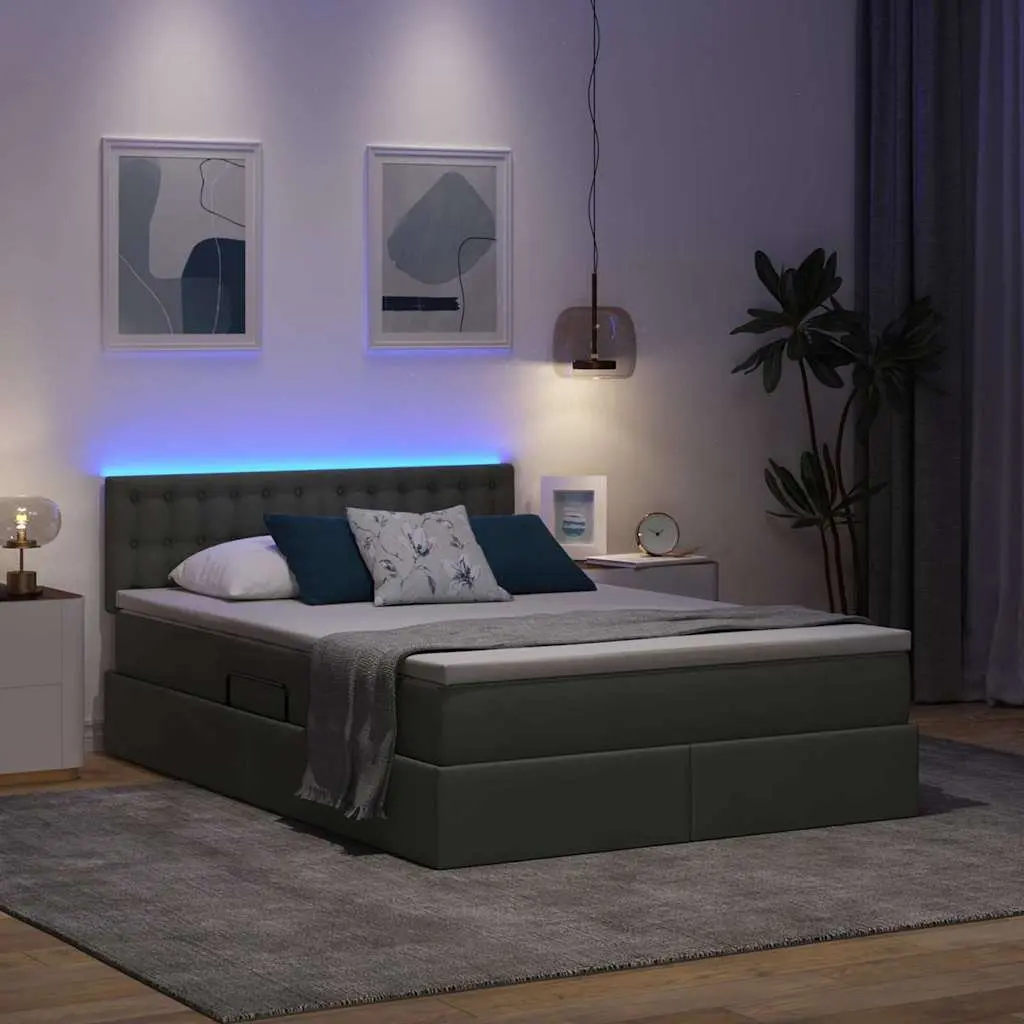 LED Storage Bed with Mattress Dark Grey 152x203cm Frame