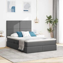 Storage Bed with Headboard Grey 153 x 203 cm Hydraulic Lift Under-Bed