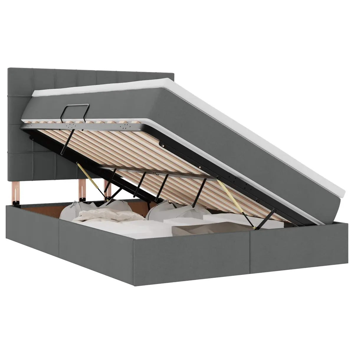 Grey Storage Bed with Hydraulic Lift Mechanism 153 x 203 cm