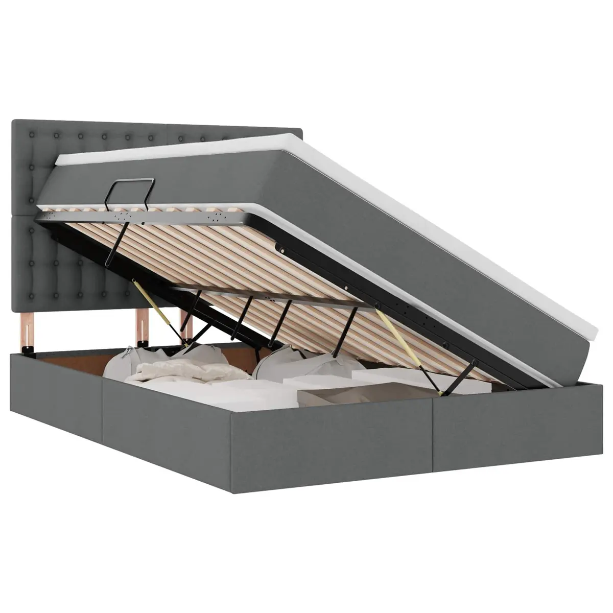 Grey Storage Bed with Hydraulic Lift Headboard 153 x 203 cm