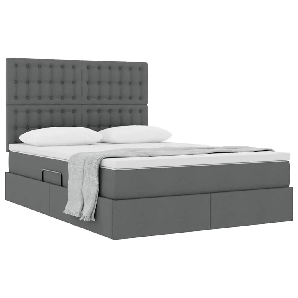 Grey Storage Bed with Hydraulic Lift Headboard 153 x 203 cm