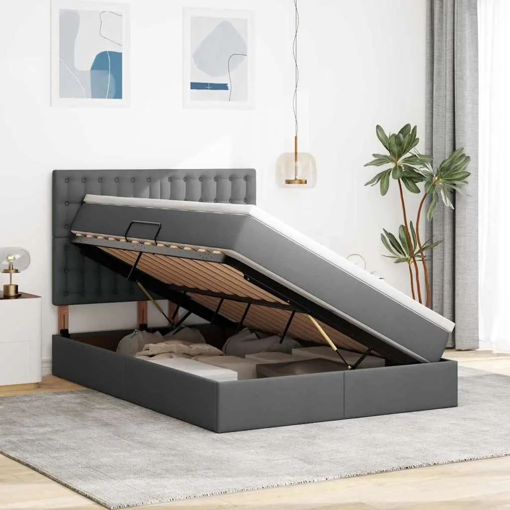 Grey Storage Bed with Hydraulic Lift Headboard 153 x 203 cm