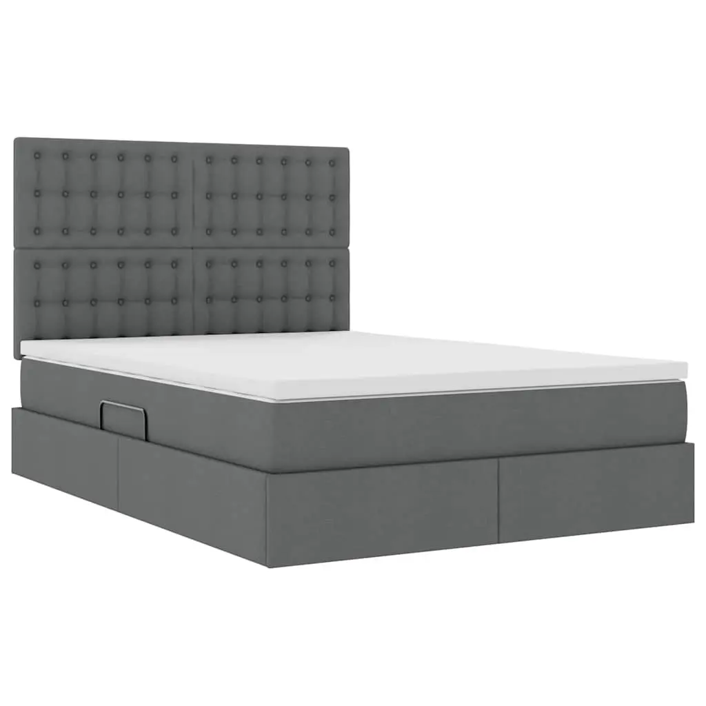 Grey Storage Bed with Hydraulic Lift Headboard 153 x 203 cm