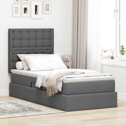 Hydraulic Lift Storage Bed with Headboard in Grey 107x203cm