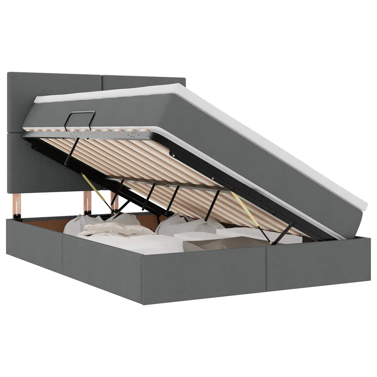 Dark Grey LED Storage Bed with Mattress 152 x 203 cm