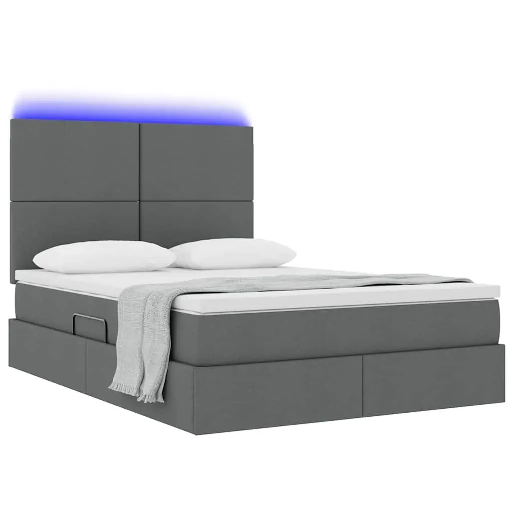 Dark Grey LED Storage Bed with Mattress 152 x 203 cm