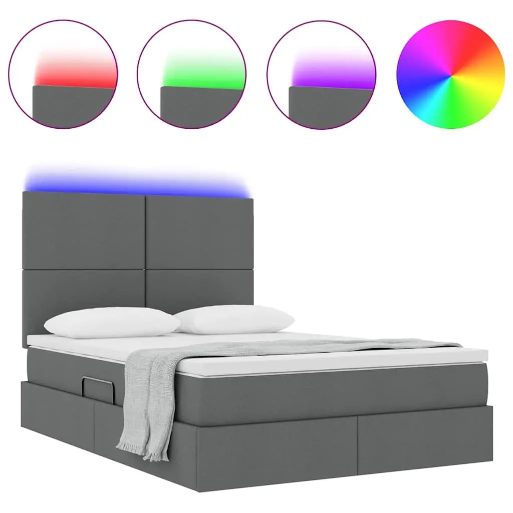 Dark Grey LED Storage Bed with Mattress 152 x 203 cm