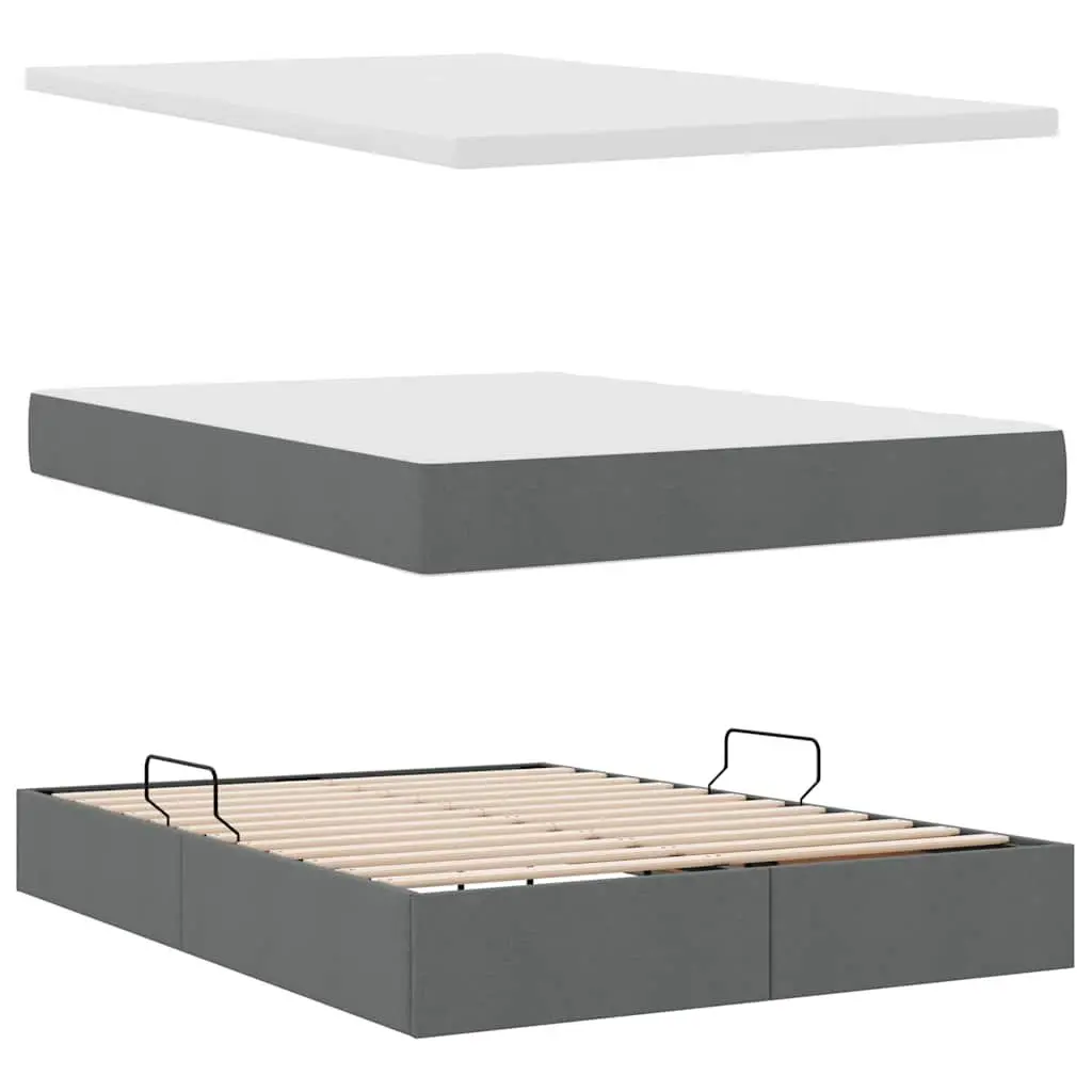 Dark Grey LED Storage Bed with Mattress 152 x 203 cm