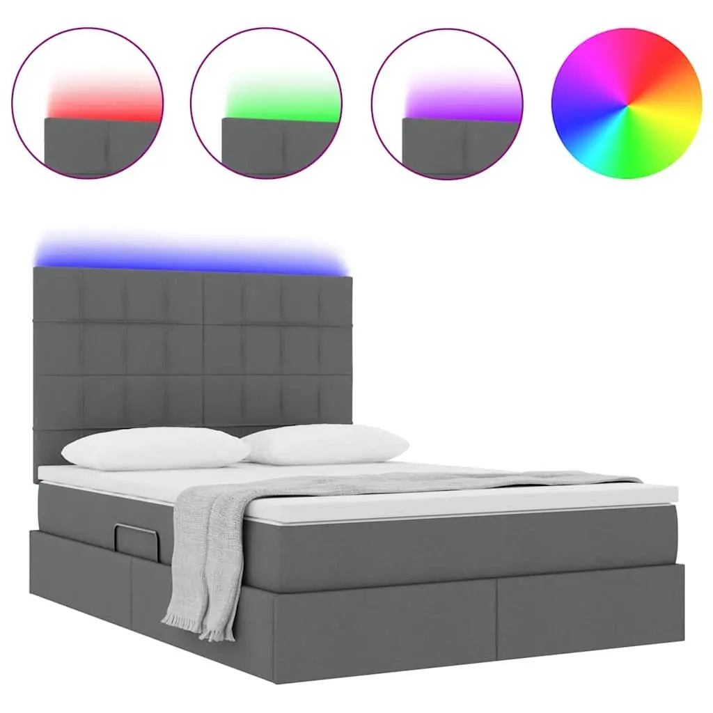LED Storage Bed with Mattress Dark Grey 152 x 203 cm