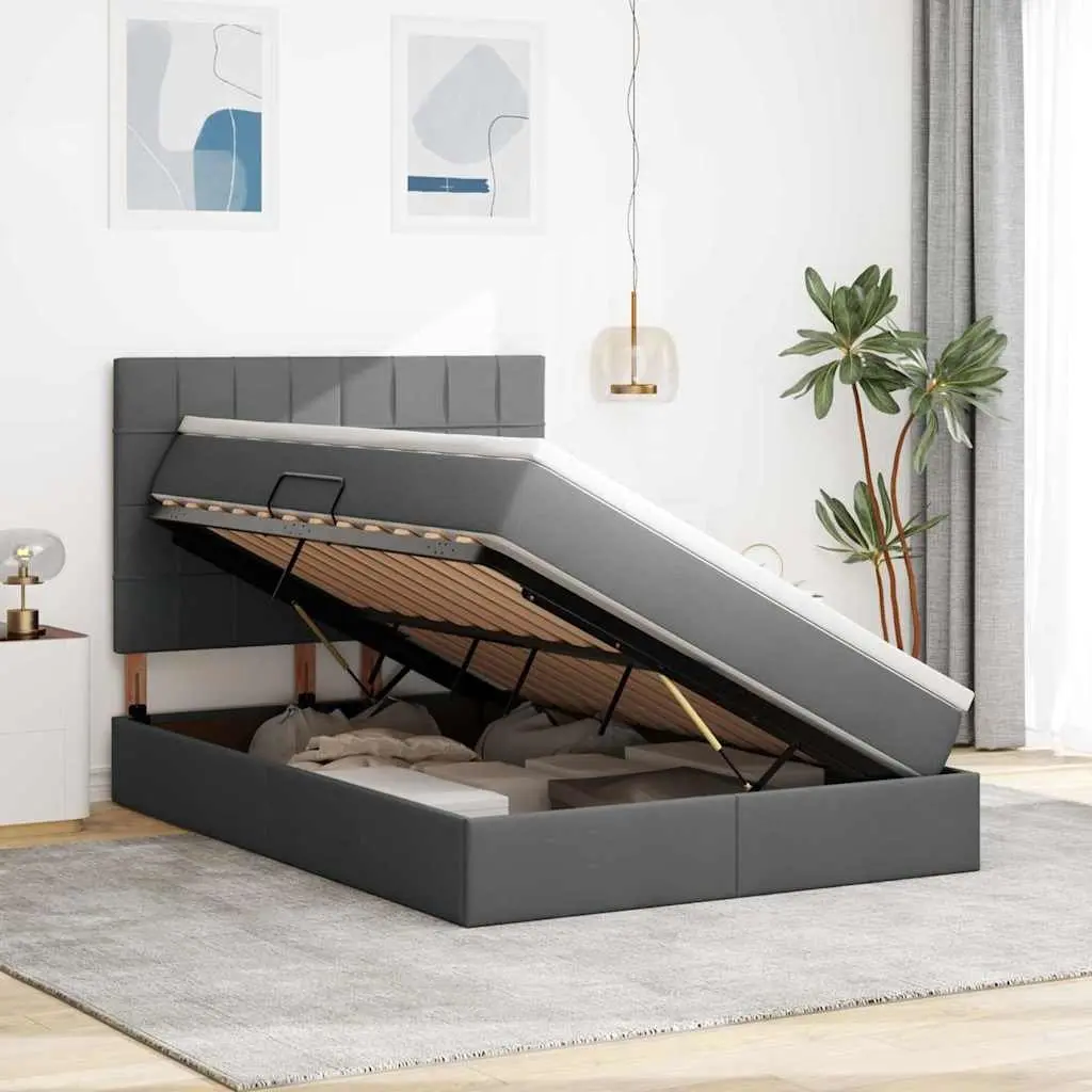 LED Storage Bed with Mattress Dark Grey 152 x 203 cm