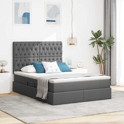 LED Storage Bed with Mattress Dark Grey 152x203cm Padded Headboard Underbed