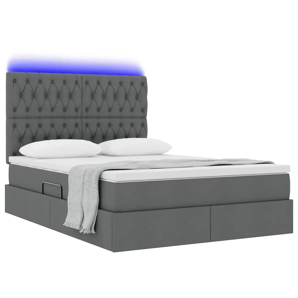 Storage Bed LED Dark Grey 152x203cm Padded Headboard