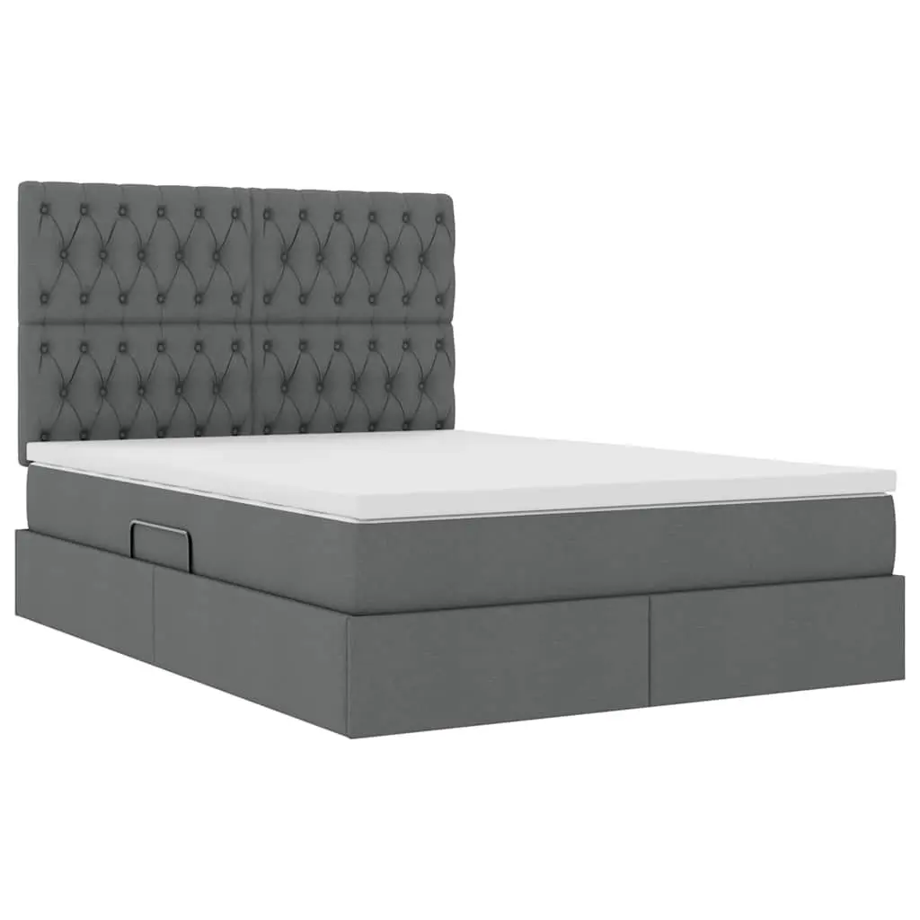 Storage Bed LED Dark Grey 152x203cm Padded Headboard