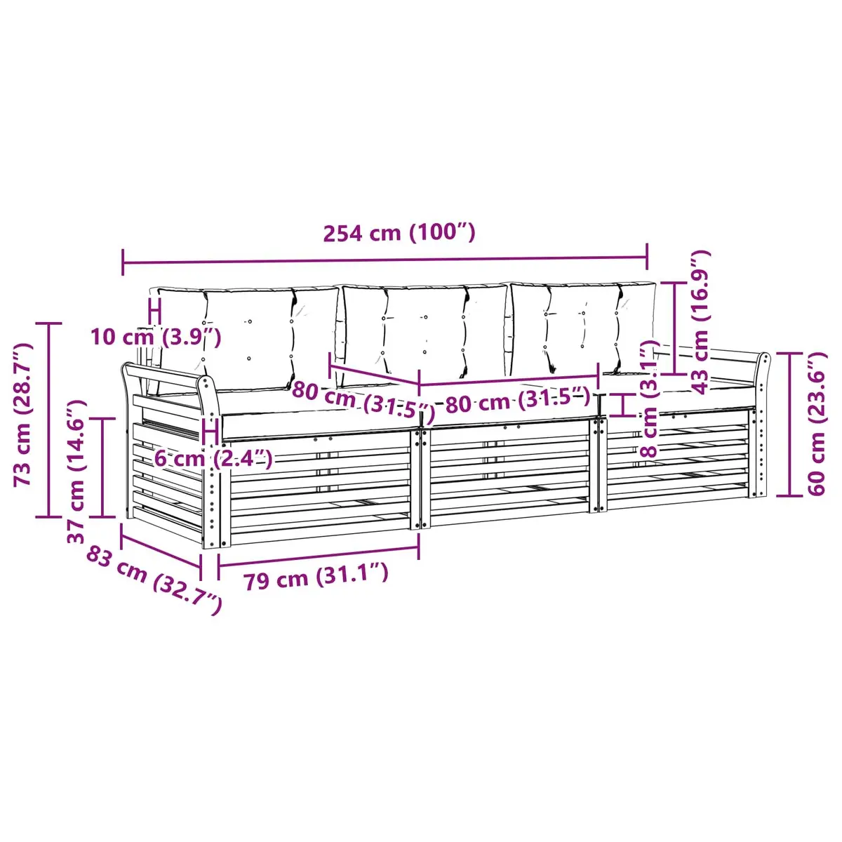 3-Piece Outdoor Sofa Set in Anthracite