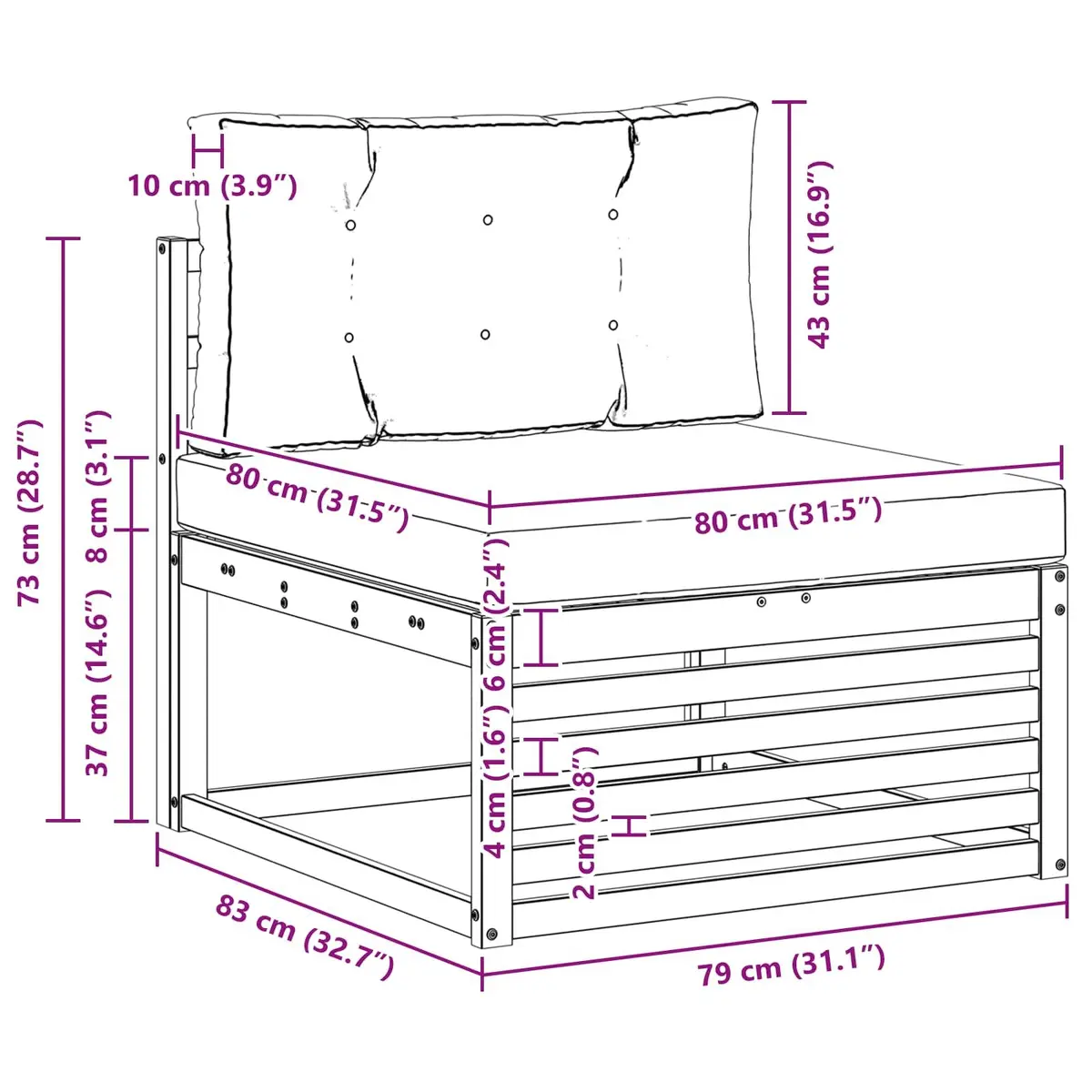 3-Piece Modular Outdoor Sofa Set in Natural Acacia