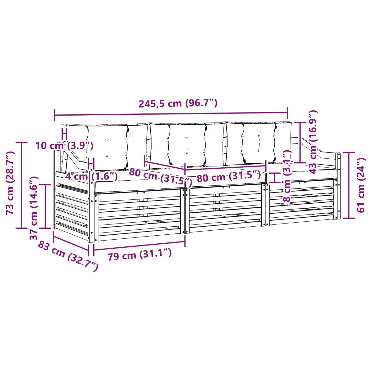 3-Piece Outdoor Sofa Set in Natural Anthracite