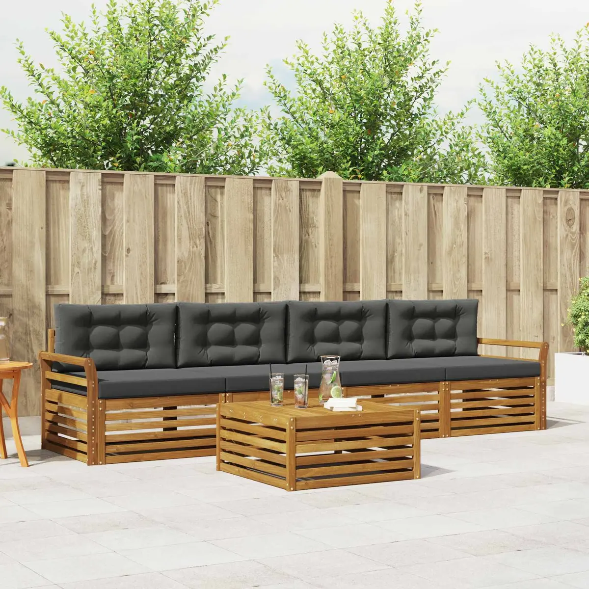 Outdoor Sofa Set Solid Acacia Wood 5 Piece Modular Natural Anthracite