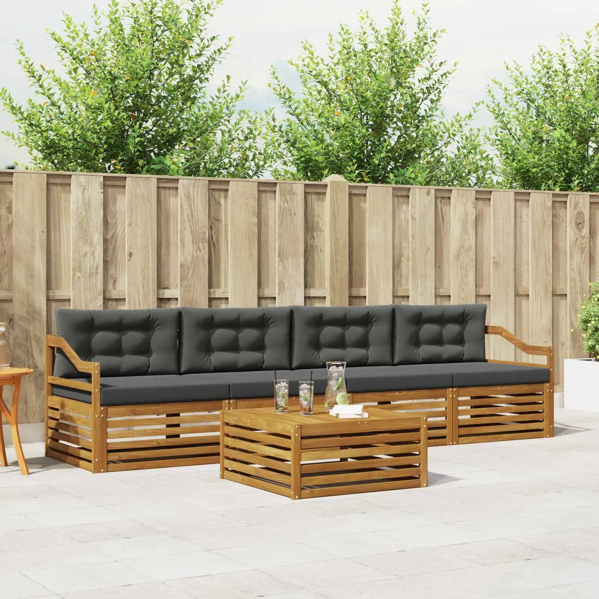 Modular 5-Piece Outdoor Sofa Set with Acacia Wood