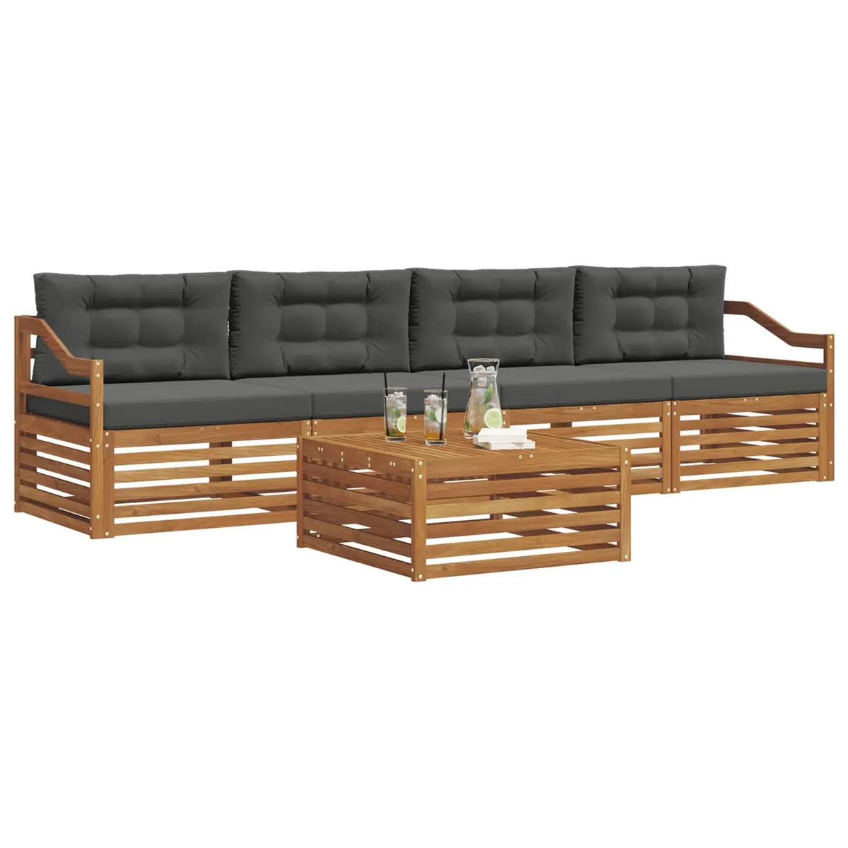 Modular 5-Piece Outdoor Sofa Set with Acacia Wood