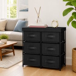 Storage Cabinet with 6 Drawers Fabric Organiser Black Steel Frame Unit