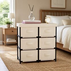 Cream Fabric Drawer Unit with 6 Organiser Drawers