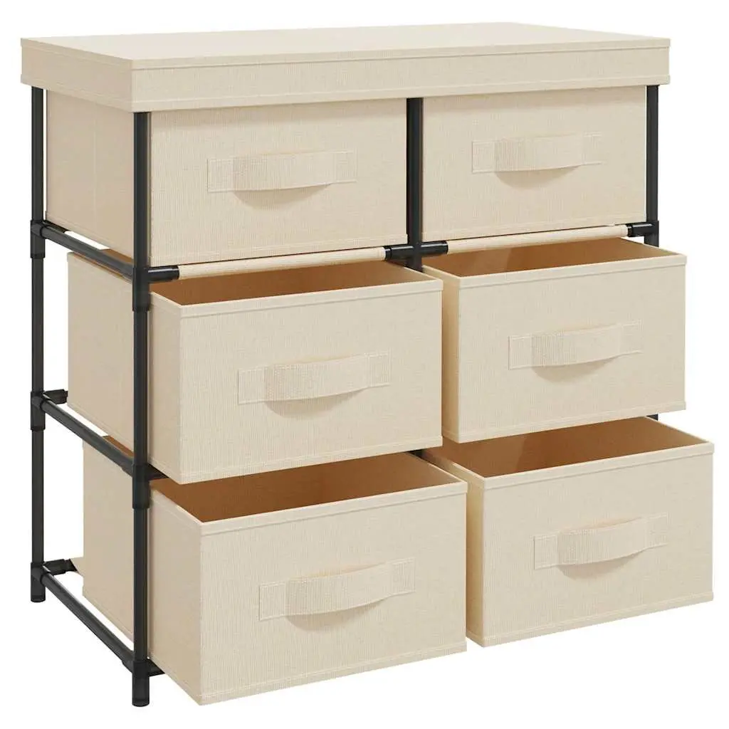 Storage Cabinet Steel Frame 6 Drawer Organiser Cream Fabric Unit