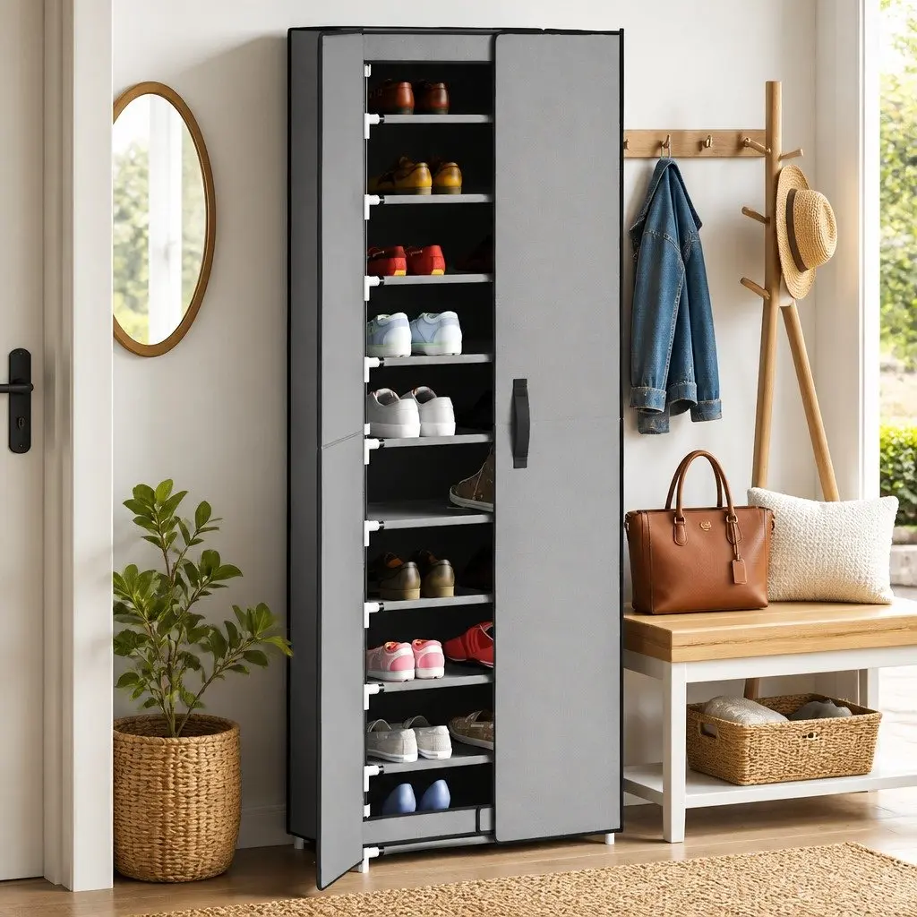 Grey 10-Tier Shoe Storage Organiser Rack