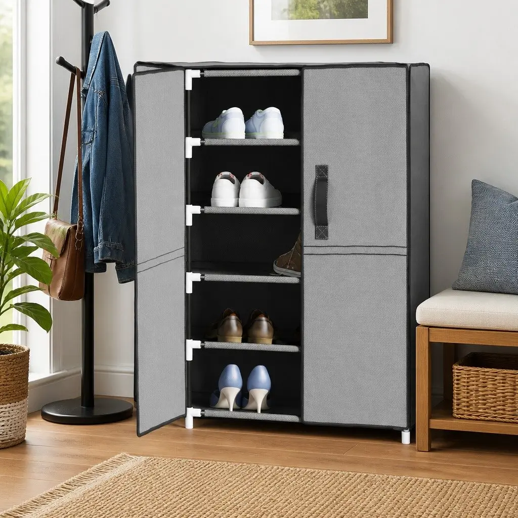 Shoe Cabinet Steel Frame 5-Tier Grey Non-Woven Fabric Storage Organiser Rack