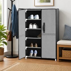 5-Tier Grey Fabric Shoe Cabinet with Steel Frame