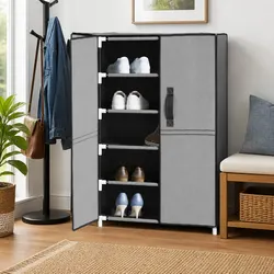 5-Tier Grey Fabric Shoe Cabinet with Steel Frame