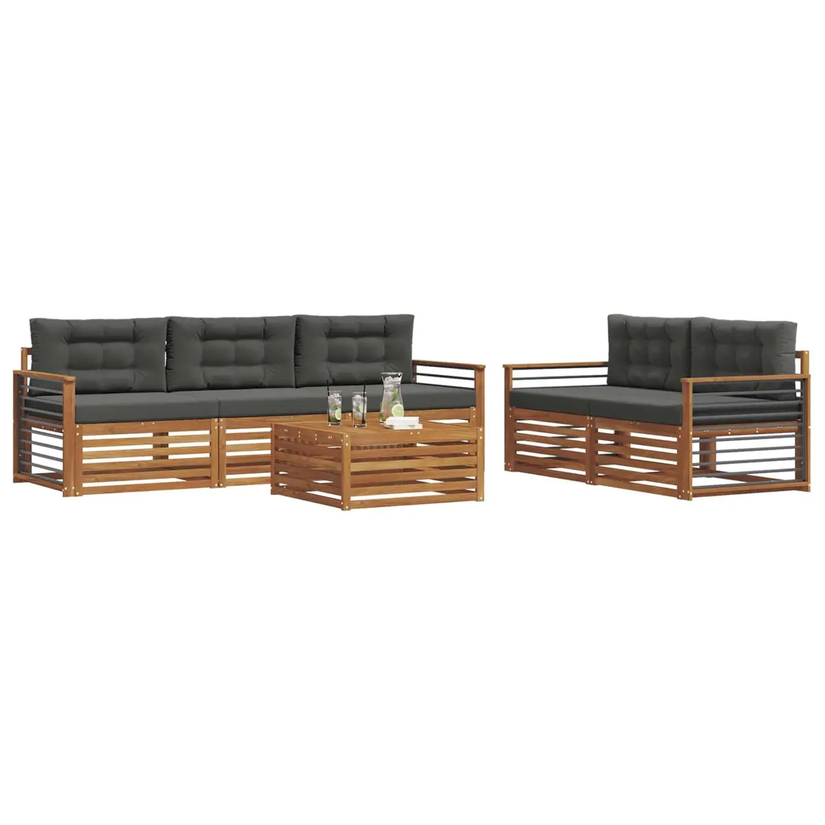 6-Piece Modular Outdoor Sofa Set in Natural Anthracite