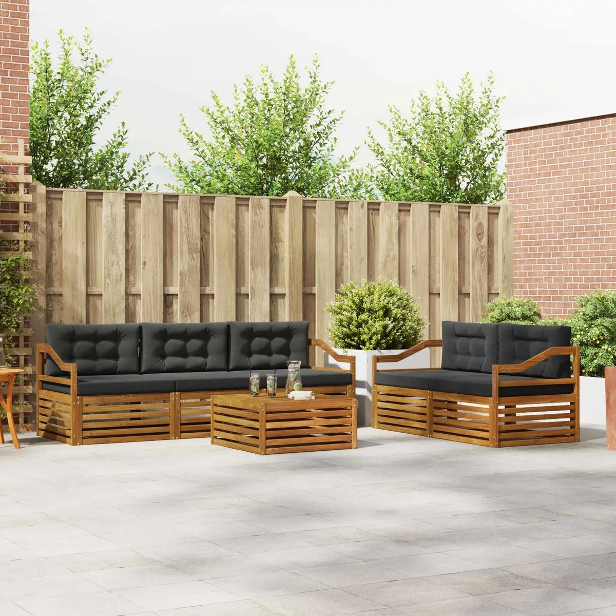 Outdoor Sofa Set Solid Acacia Wood 6 Piece Natural Anthracite