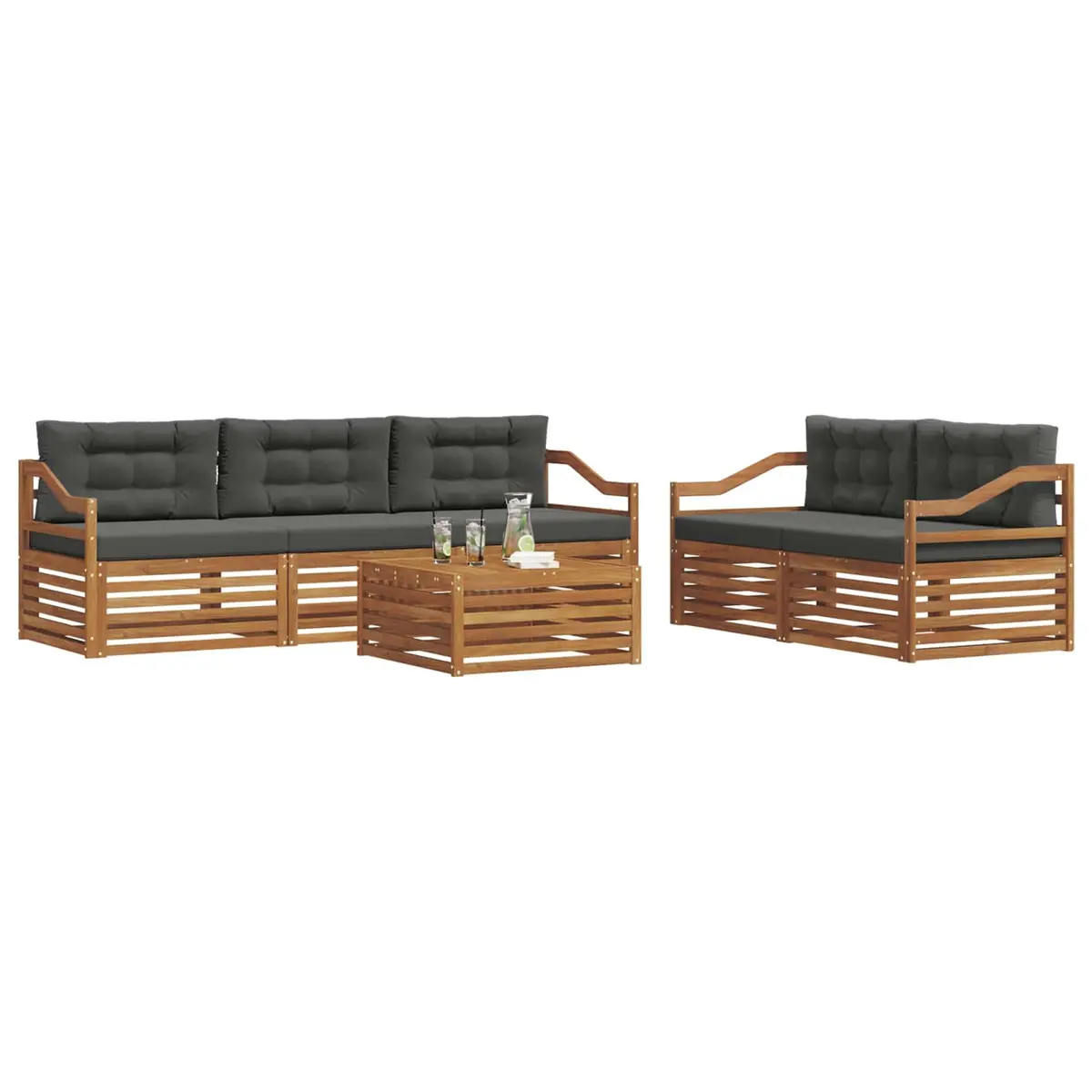 Outdoor Sofa Set Solid Acacia Wood 6 Piece Natural Anthracite