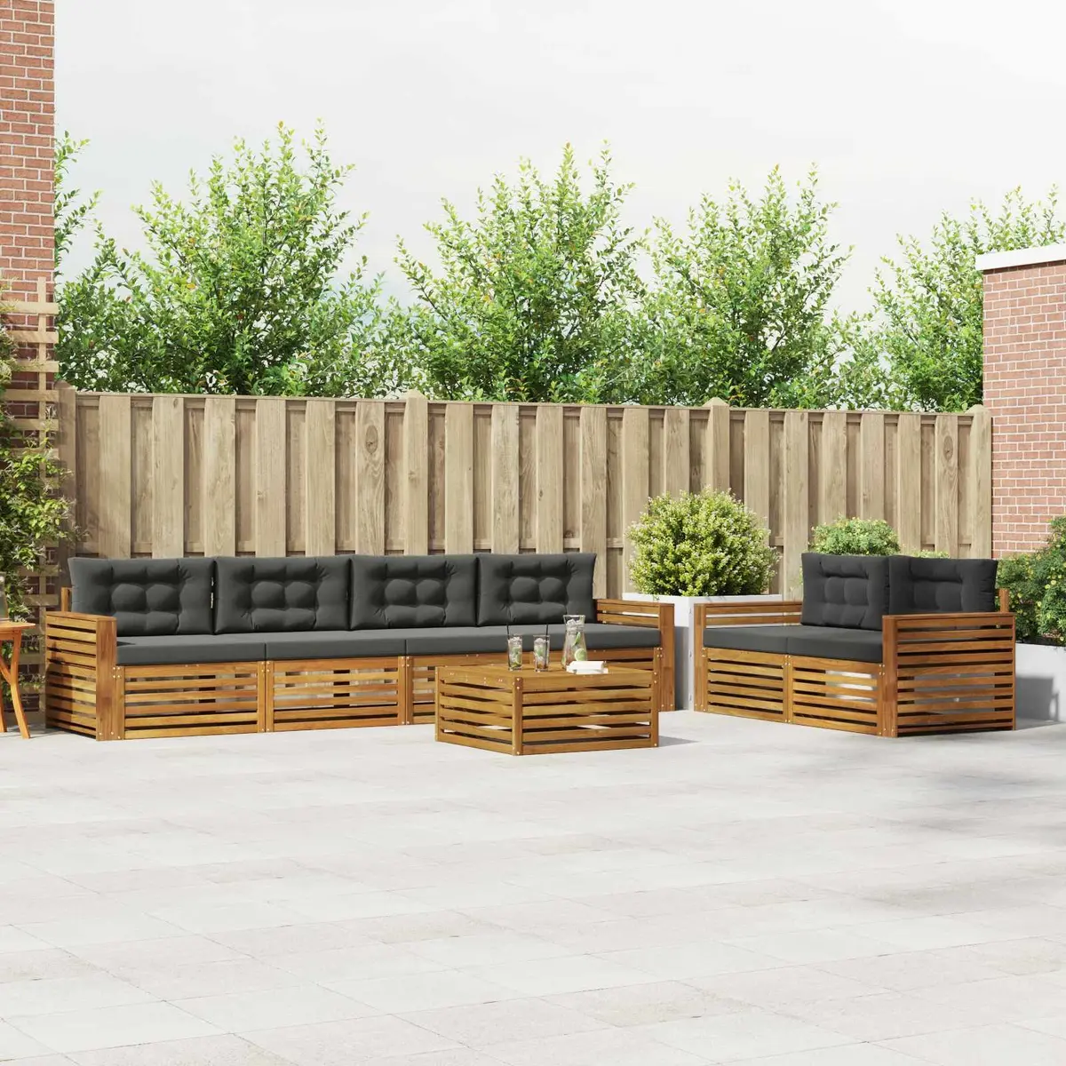 Outdoor Sofa Set Solid Acacia Wood 7 Piece Natural