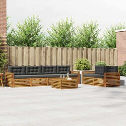 7-Piece Garden Sofa Set with Cushions - Natural Finish