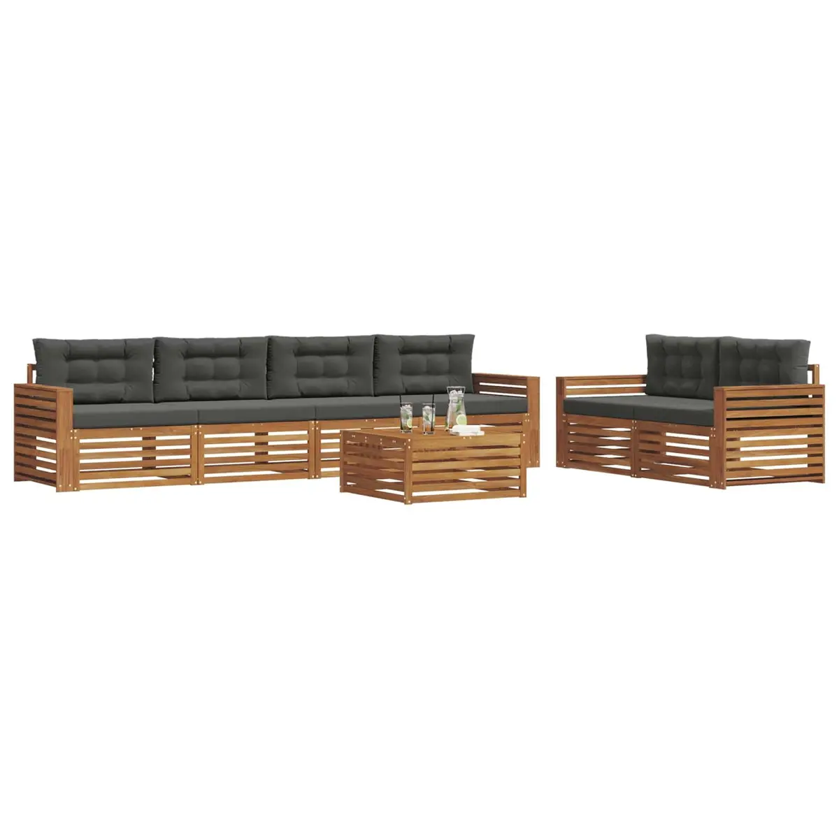 Outdoor Sofa Set Solid Acacia Wood 7 Piece Natural
