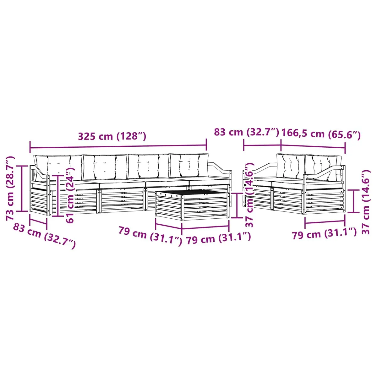 7 Piece Outdoor Sofa Set for Garden with Cushions