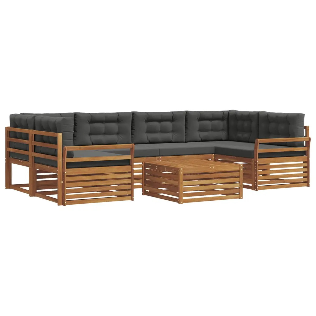 Outdoor Sofa Set Solid Acacia Wood 7 Piece Natural Anthracite