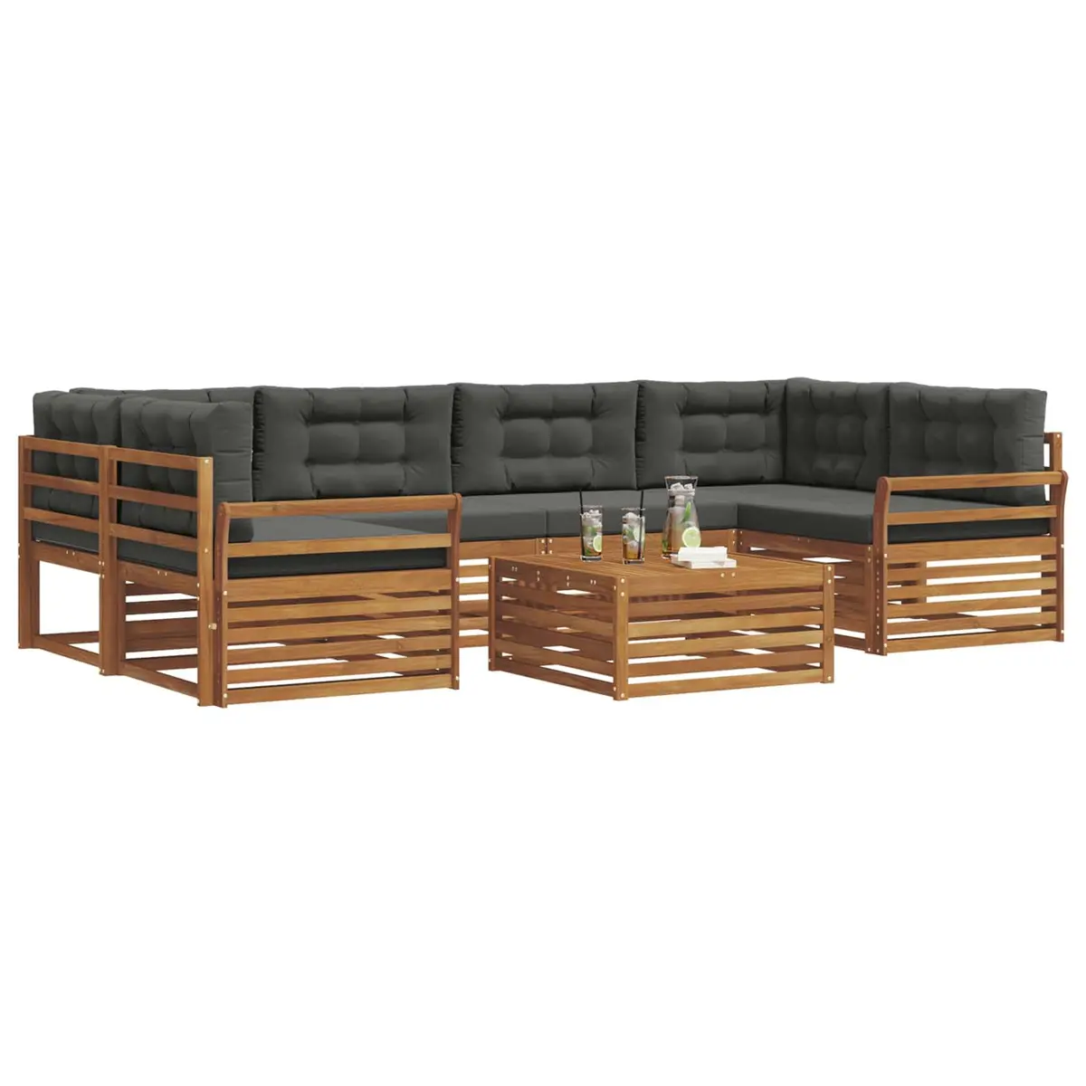 Outdoor Sofa Set Solid Acacia Wood 7 Piece Natural Anthracite