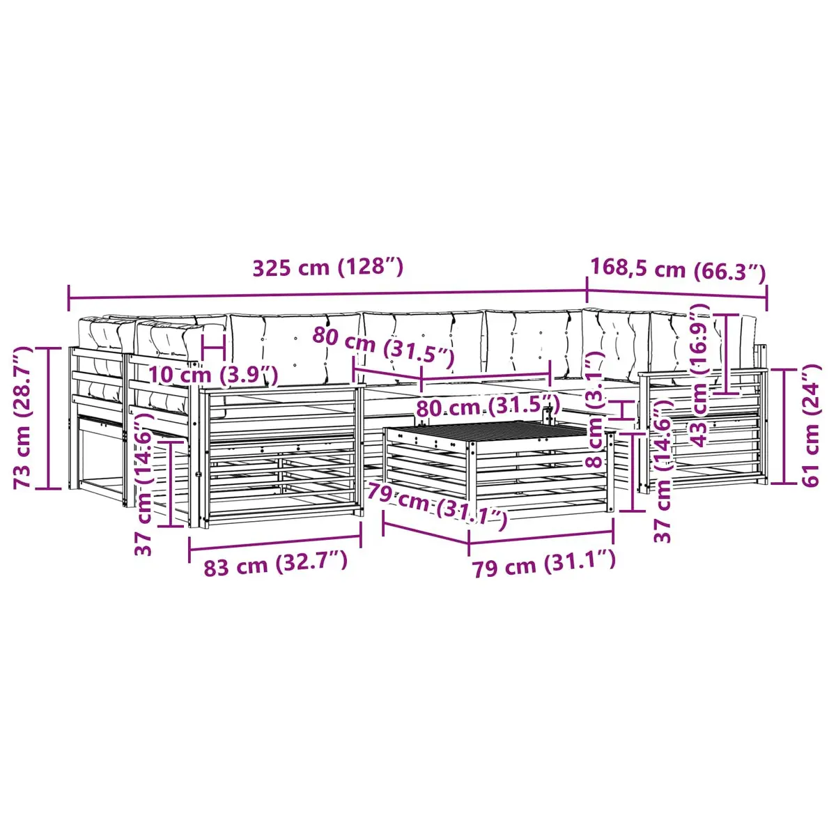 7 Piece Modular Outdoor Sofa Set with Cushions