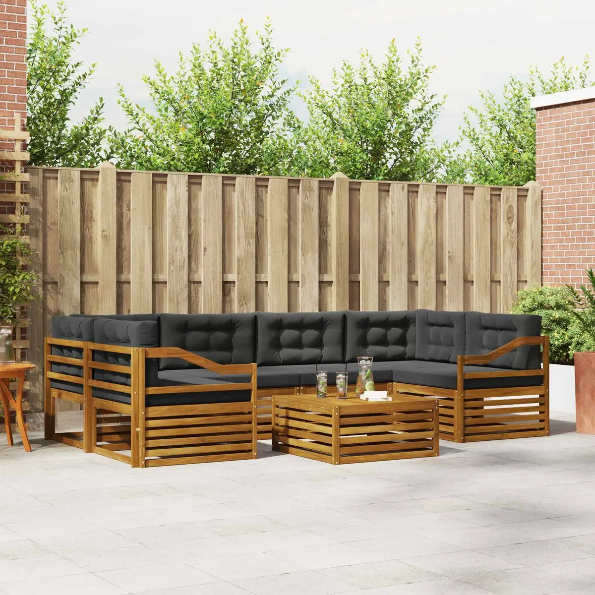 Outdoor Sofa Set Solid Acacia Wood 7 Piece Natural Anthracite