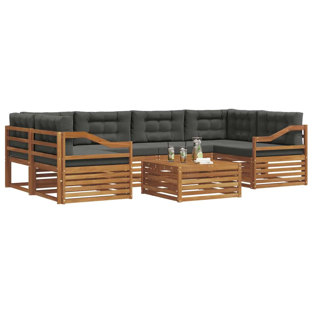 Outdoor Sofa Set Solid Acacia Wood 7 Piece Natural Anthracite