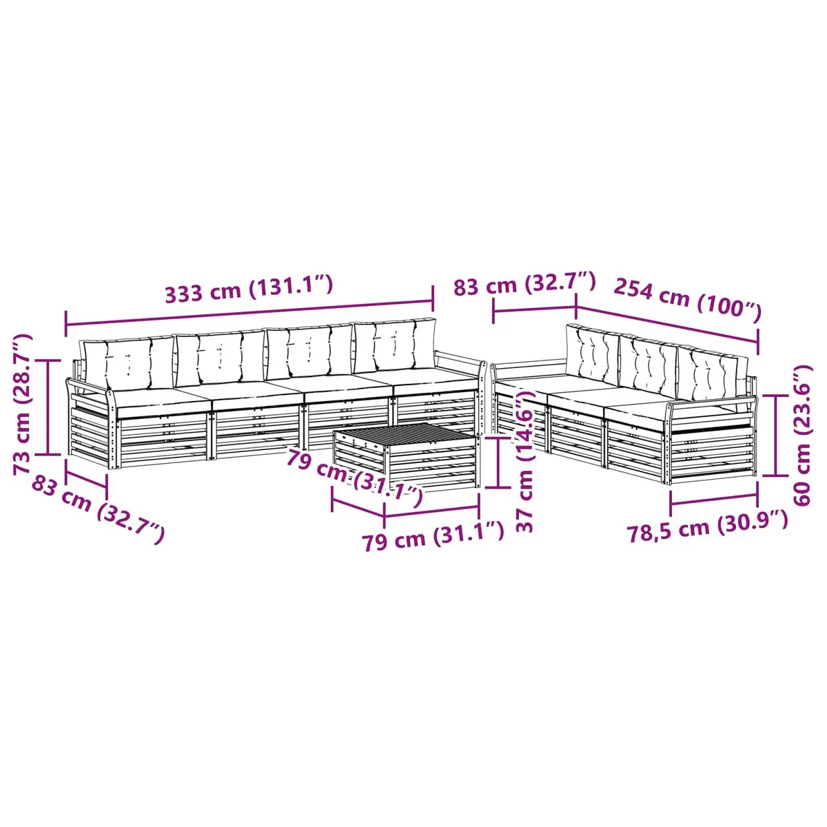 8-Piece Modular Outdoor Sofa Set in Natural Anthracite