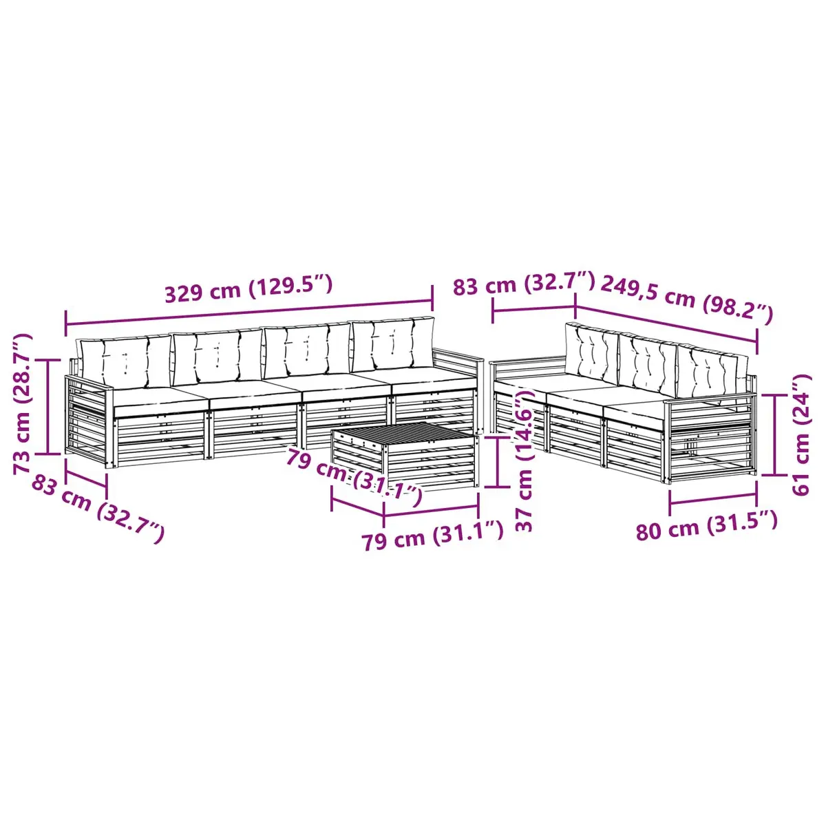 8-Piece Outdoor Sofa Set in Natural Anthracite