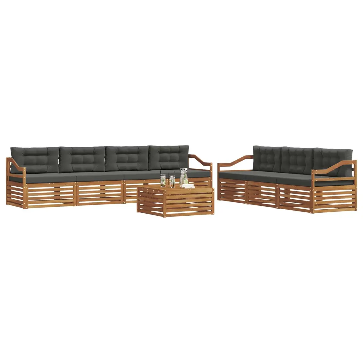 Outdoor Sofa Set 8 Piece Modular Garden Furniture Natural Anthracite Acacia