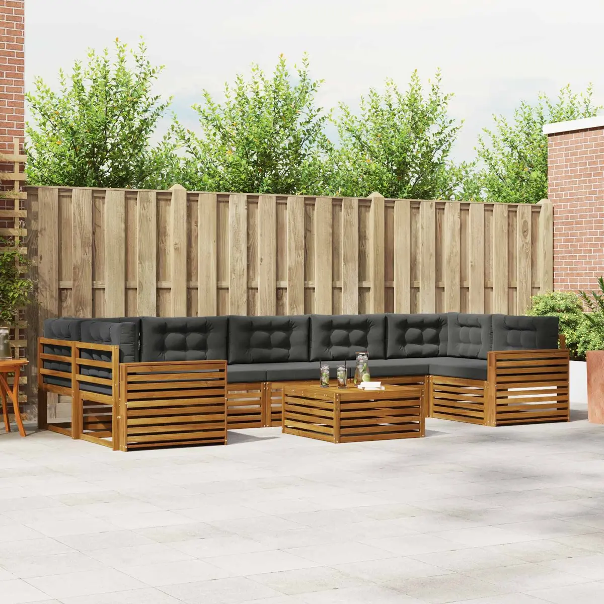 Outdoor Sofa Set Solid Acacia Wood 8 Piece Natural Anthracite