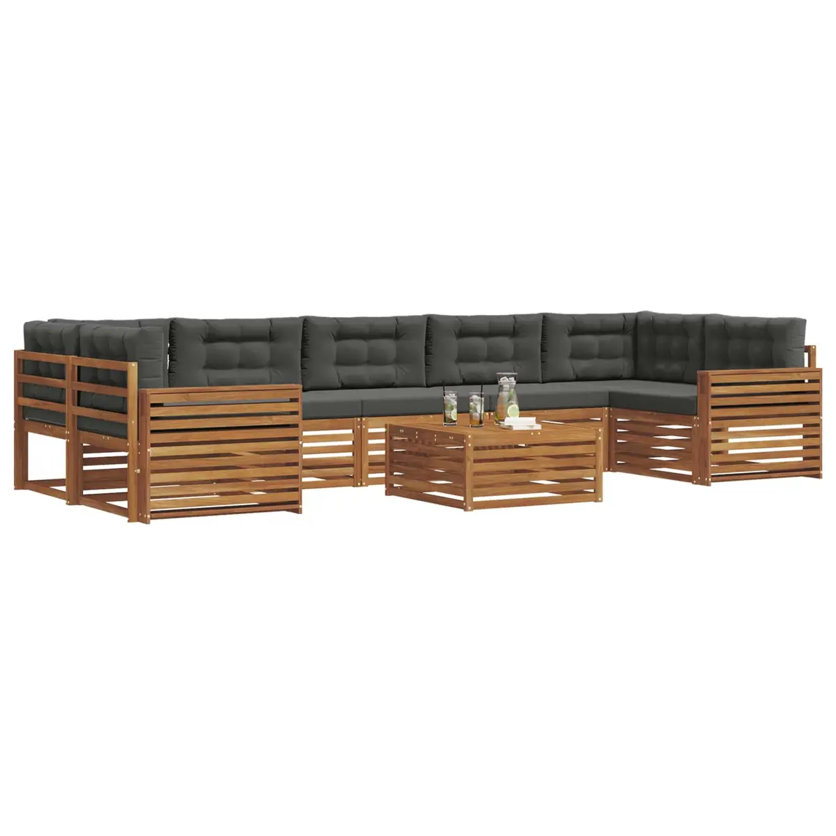Outdoor Sofa Set Solid Acacia Wood 8 Piece Natural Anthracite