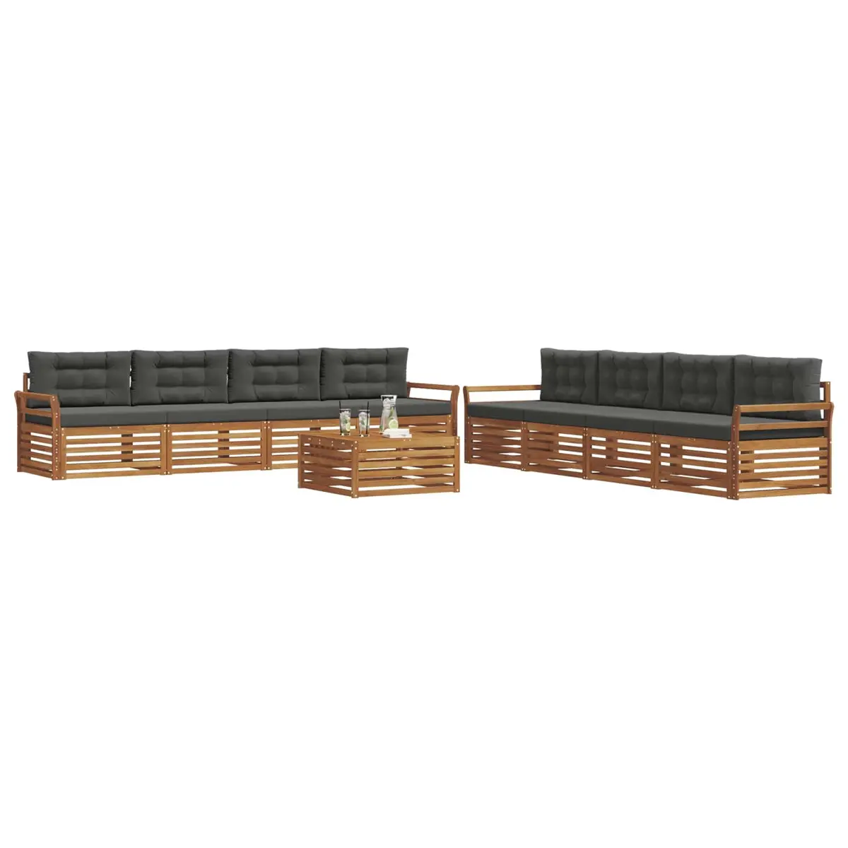 Outdoor Sofa Set Acacia Wood Modular 9 Pieces Natural Anthracite